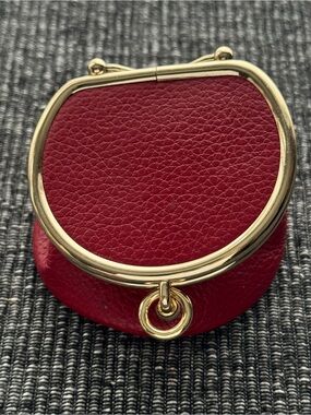 Danier Red Leather Mini Coin Purse Gold Frame Pouch